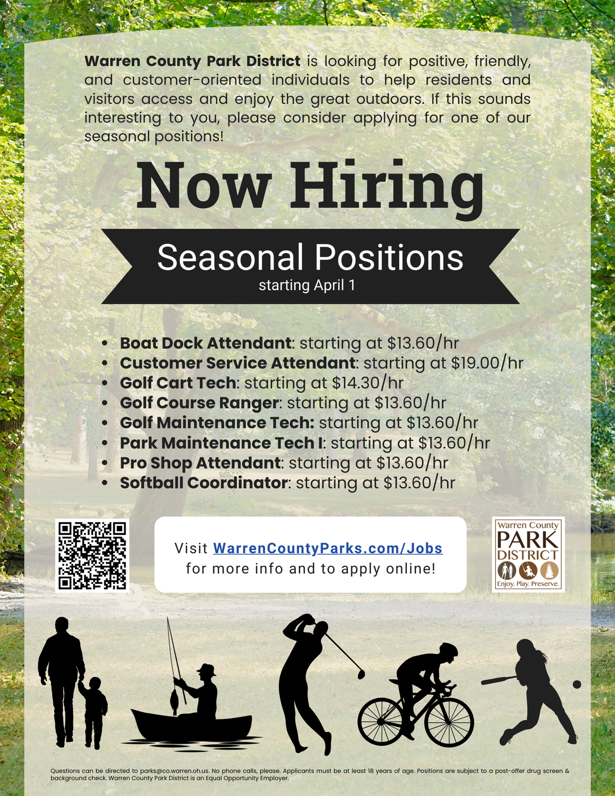 now hiring seasonal positions flyer